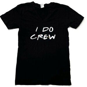 I Do Crew Black Graphic T-Shirt Small Hobby Lobby Short Sleeve Tee V-Neck‎